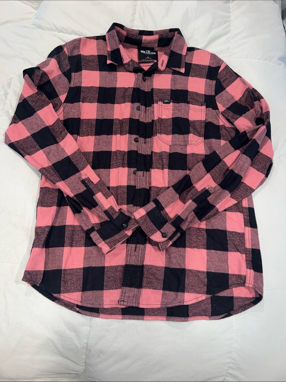 Hollister Pink and Black Plaid Flannel Shirt
